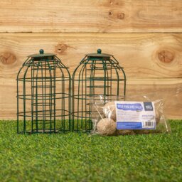 Rackhams Pack of 2 Samuel Alexander Metal Hanging Bird Fat Ball Feeder with Squirrel Guard & Pack of 6 Suet Fat Balls - thumbnail 1