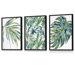 Rackhams Blue Green Botanical Set of 3 Framed Wall Art Prints - 59x84cm (A1) - Black - thumbnail 1