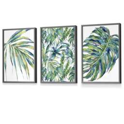 Rackhams Blue Green Botanical Set of 3 Framed Wall Art Prints - 59x84cm (A1) - Black - thumbnail 4