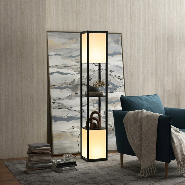 Rackhams Shelf Floor Lamp with Dual Light, for Living Room Black - image 1