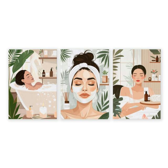 Rackhams Bathroom Wall Decor Framed - Set of 3 Boho Women Wall art Prints - 20 x 30 in / 50 x 76 cm - Polyester Canvas 260 gsm - Canvas wrapped - image 1