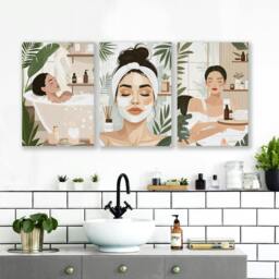 Rackhams Bathroom Wall Decor Framed - Set of 3 Boho Women Wall art Prints - 20 x 30 in / 50 x 76 cm - Polyester Canvas 260 gsm - Canvas wrapped - thumbnail 5
