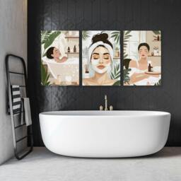 Rackhams Bathroom Wall Decor Framed - Set of 3 Boho Women Wall art Prints - 20 x 30 in / 50 x 76 cm - Polyester Canvas 260 gsm - Canvas wrapped - thumbnail 3