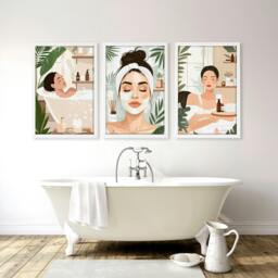Rackhams Bathroom Wall Decor Framed - Set of 3 Boho Women Wall art Prints - 20 x 30 in / 50 x 76 cm - Polyester Canvas 260 gsm - Canvas wrapped - thumbnail 4