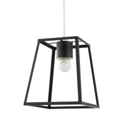Rackhams Industrial Lantern Pendant Light Shade in Matte Black with Square Top and Bottom - thumbnail 2