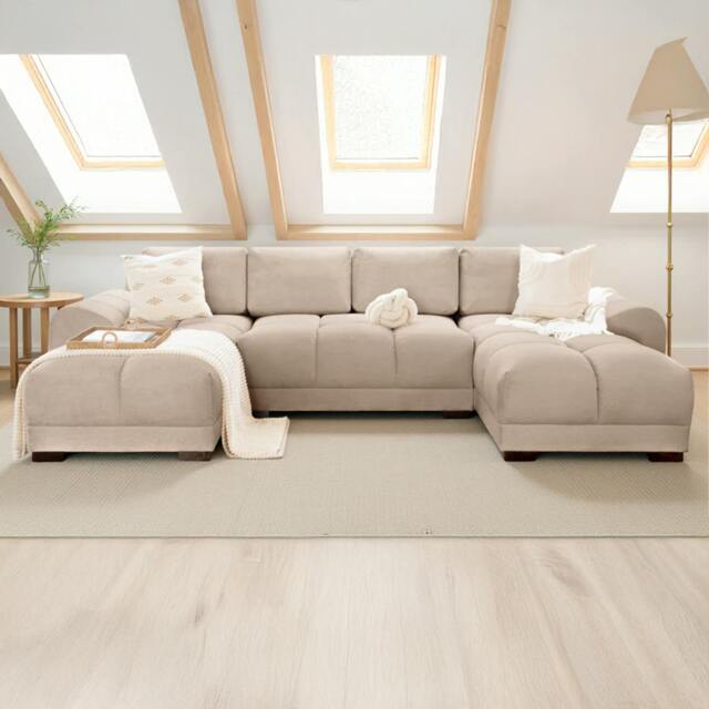 Rackhams Zura Plush Velvet Large U Shaped 4 - 5 Seater Sofa  - Cream, Grey or Mocha - Mocha - image 1