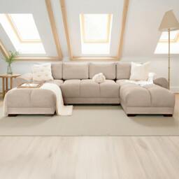 Rackhams Zura Plush Velvet Large U Shaped 4 - 5 Seater Sofa  - Cream, Grey or Mocha - Mocha - thumbnail 1