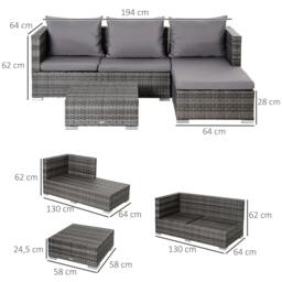 Rackhams 3PC Rattan Garden Furniture Storage Sofa Set 4 Seater Wicker Coffee Table Conservatory Sun Lounger Reclining Set Outdoor Weave with Cushion Grey - thumbnail 2