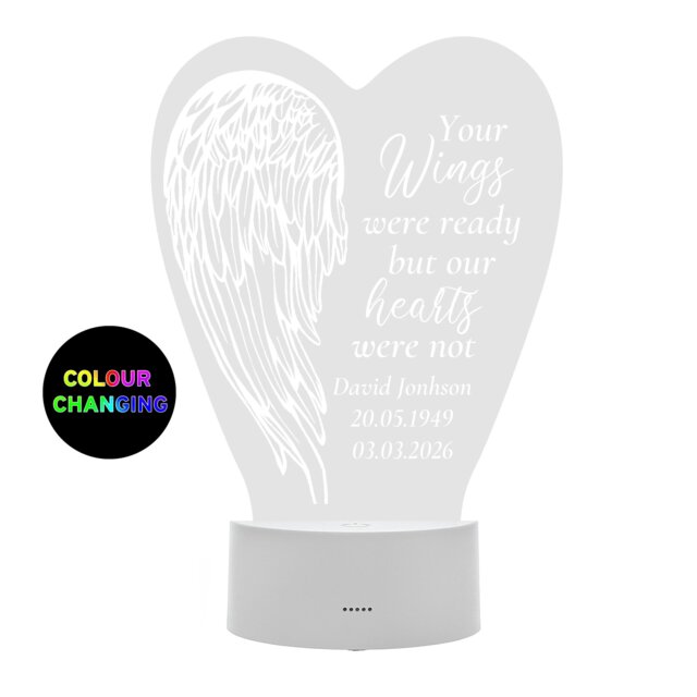 Rackhams Personalised Angel Wings Memorial Colour Changing LED Light - image 1