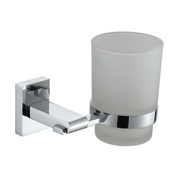 Rackhams Unity Chrome Stainless Steel & Frosted Glass Wall Mounted Toothbrush Holder - image 1