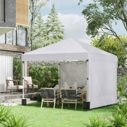 Rackhams 3x3 (M) Pop Up Gazebo Party Tent w/ 2 Sidewalls, Weight Bags Blue - White - Steel, Oxford Fabric - 297L x 297W x 288H cm - thumbnail 1