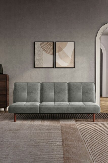 Rackhams Faux Suede 3 Seater Upholstered Sofa Bed - Grey - image 1