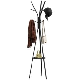 Rackhams 180cm Free Standing Coat Rack Metal Shelf Holder Stand Hat Hanger Black - thumbnail 2