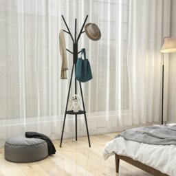 Rackhams 180cm Free Standing Coat Rack Metal Shelf Holder Stand Hat Hanger Black