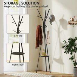 Rackhams 180cm Free Standing Coat Rack Metal Shelf Holder Stand Hat Hanger Black - thumbnail 3