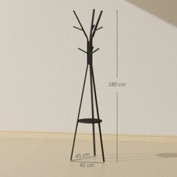 Rackhams 180cm Free Standing Coat Rack Metal Shelf Holder Stand Hat Hanger Black - thumbnail 5