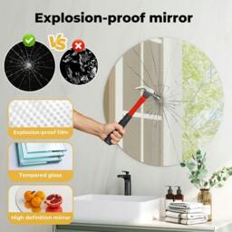 Rackhams 40cm Round Wall Mirror Frameless Tempered Glass Explosion-Proof Decor - thumbnail 6