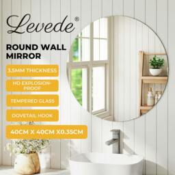 Rackhams 40cm Round Wall Mirror Frameless Tempered Glass Explosion-Proof Decor - thumbnail 2