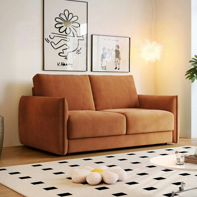 Rackhams Kaur Two Seater Sofa Bed, Pull Out Sleeper Sofa Bed, More Colours - Orange - 168cm - image 1