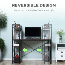 Rackhams Computer Desk Laptop Table w/4-tier Bookshelf  Metal Frame - Walnut brown - thumbnail 5