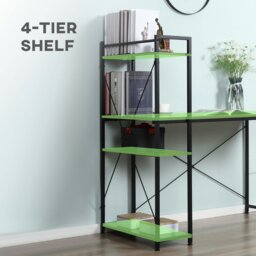 Rackhams Computer Desk Laptop Table w/4-tier Bookshelf  Metal Frame - Walnut brown - thumbnail 6