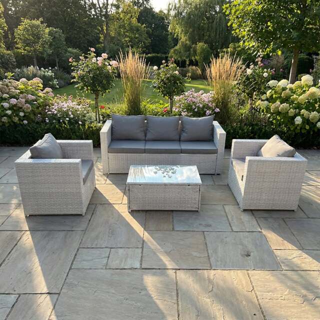 Rackhams 5 Seater Rattan Garden Furniture Set with 3 Seater Sofa, 2 Chairs, Rectangular Coffee Table - Light Grey - image 1