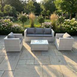 Rackhams 5 Seater Rattan Garden Furniture Set with 3 Seater Sofa, 2 Chairs, Rectangular Coffee Table - Light Grey - thumbnail 1