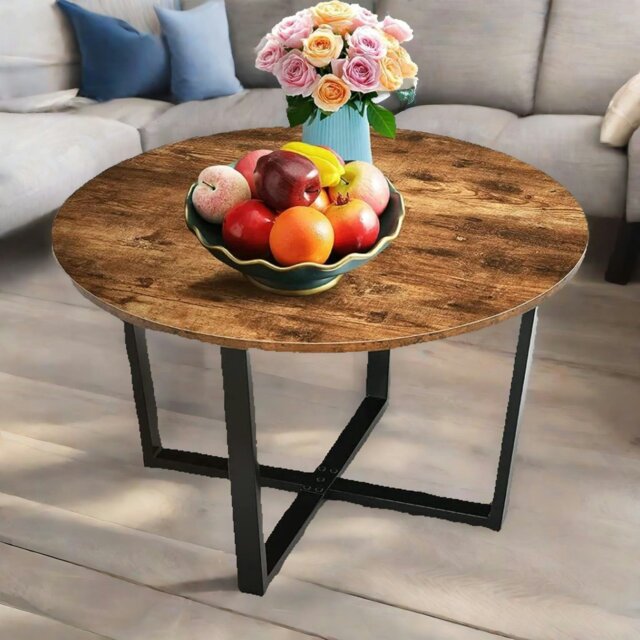 Rackhams Industrial 80CM Round Coffee Table Rustic Brown - image 1