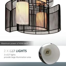 Rackhams Modern Chandelier, Semi-Flush Mount Ceiling Light with 2 Light, E27 Bulb Base for Hallway, Dining Room, Living Room, White and Black - Cream white, Black - thumbnail 6
