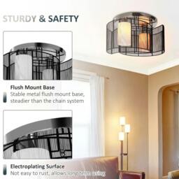 Rackhams Modern Chandelier, Semi-Flush Mount Ceiling Light with 2 Light, E27 Bulb Base for Hallway, Dining Room, Living Room, White and Black - Cream white, Black - thumbnail 4