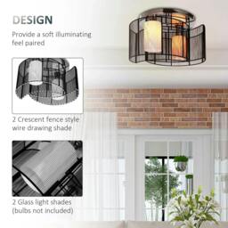 Rackhams Modern Chandelier, Semi-Flush Mount Ceiling Light with 2 Light, E27 Bulb Base for Hallway, Dining Room, Living Room, White and Black - Cream white, Black - thumbnail 5