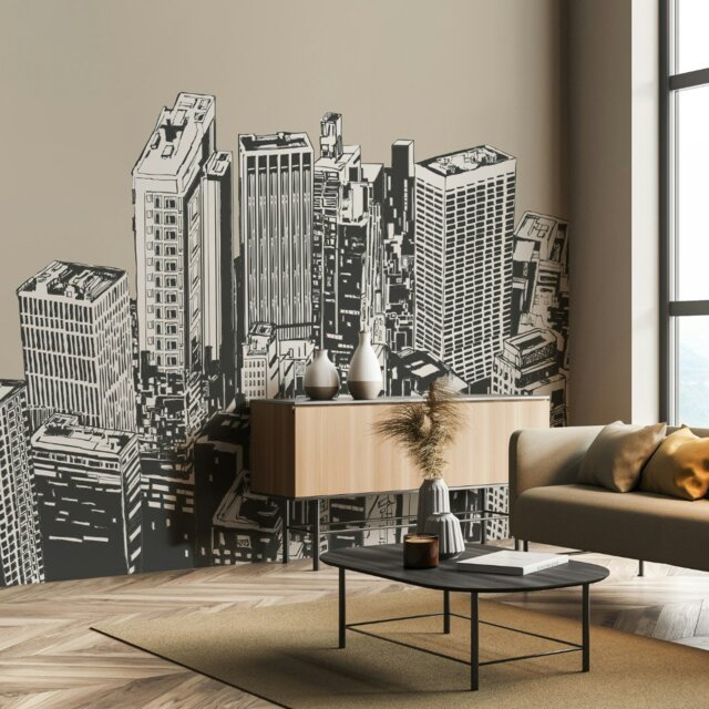 Rackhams Urban City Skyscrapers Wall Mural - Natural - Medium - W300cm x H240cm - image 1