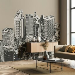 Rackhams Urban City Skyscrapers Wall Mural - Natural - Medium - W300cm x H240cm - thumbnail 1