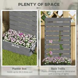 Rackhams 34 x 69.5cm Garden Planter Box, with Back Trellis, Grey - thumbnail 3