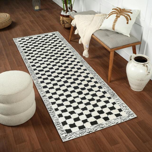 Rackhams Freud-Modern Ivory Black High Pile Checkered Rug - 80 x 220 cm - image 1