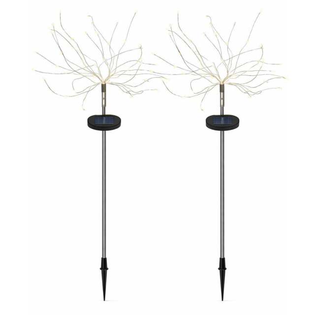 Rackhams Pack of 2 Solar Starburst Stake LED Lights – Warm White Garden Lights - image 1
