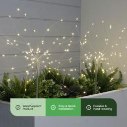 Rackhams Pack of 2 Solar Starburst Stake LED Lights – Warm White Garden Lights - thumbnail 3