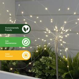 Rackhams Pack of 2 Solar Starburst Stake LED Lights – Warm White Garden Lights - thumbnail 6