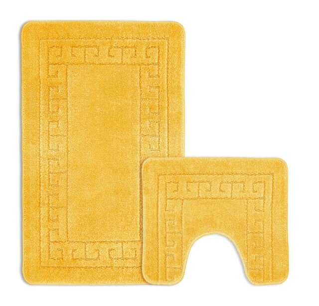 Rackhams Greek Key Bathmat Set - Antislip - Yellow - image 1