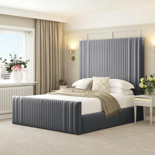 Rackhams Plush Velvet Aspire Bed Frame with Headboard - Small double - Silver - image 1