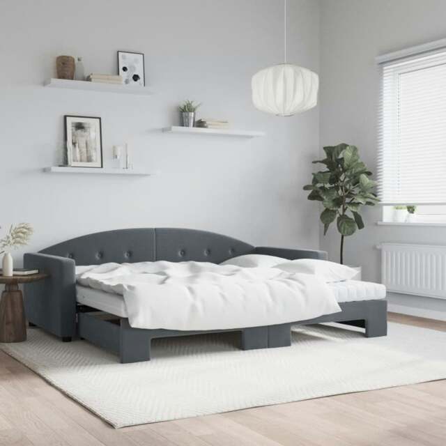 Rackhams Daybed with Trundle and Mattresses Dark Grey 90x190 cm Velvet - image 1