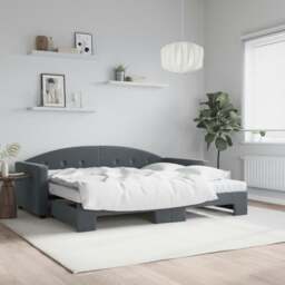 Rackhams Daybed with Trundle and Mattresses Dark Grey 90x190 cm Velvet - thumbnail 1