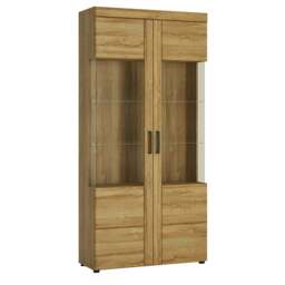 Rackhams Cortina Tall wide 2 door glazed display cabinet in Grandson Oak - Full Assembly Required - Grandson Oak - Matt