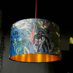 "Rackhams Handmade Velvet Lampshade with Gold Lining in Smoke - Table / Floor Lamp - 25cm diameter x 25cm Height (10"" x 10"")" - thumbnail 1