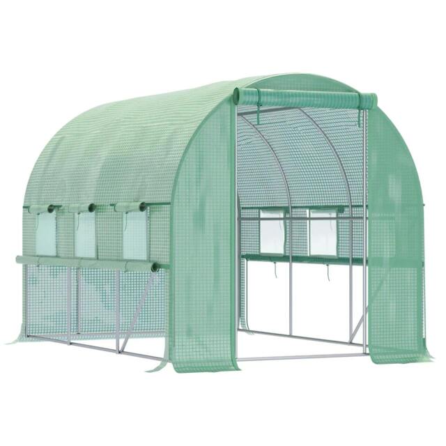 Rackhams Walk-in Polytunnel Greenhouse Green House with Roll-up Sidewalls, UV-resistant PE Cover, 3 x 2 x 2m, Green - image 1