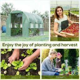Rackhams Walk-in Polytunnel Greenhouse Green House with Roll-up Sidewalls, UV-resistant PE Cover, 3 x 2 x 2m, Green - thumbnail 6