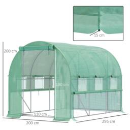 Rackhams Walk-in Polytunnel Greenhouse Green House with Roll-up Sidewalls, UV-resistant PE Cover, 3 x 2 x 2m, Green - thumbnail 2