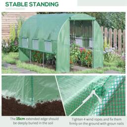 Rackhams Walk-in Polytunnel Greenhouse Green House with Roll-up Sidewalls, UV-resistant PE Cover, 3 x 2 x 2m, Green - thumbnail 5