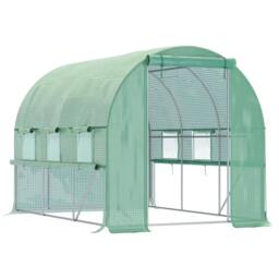 Rackhams Walk-in Polytunnel Greenhouse Green House with Roll-up Sidewalls, UV-resistant PE Cover, 3 x 2 x 2m, Green - thumbnail 1