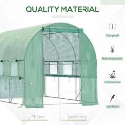 Rackhams Walk-in Polytunnel Greenhouse Green House with Roll-up Sidewalls, UV-resistant PE Cover, 3 x 2 x 2m, Green - thumbnail 4